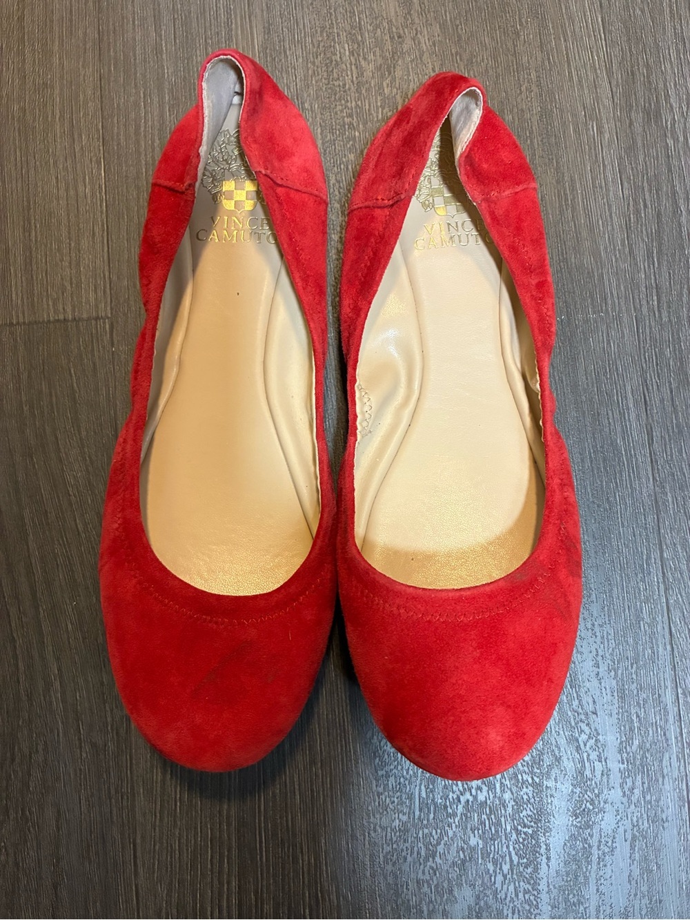 Vince Camuto Bright Red Suede Round-Toe Ballet Flats